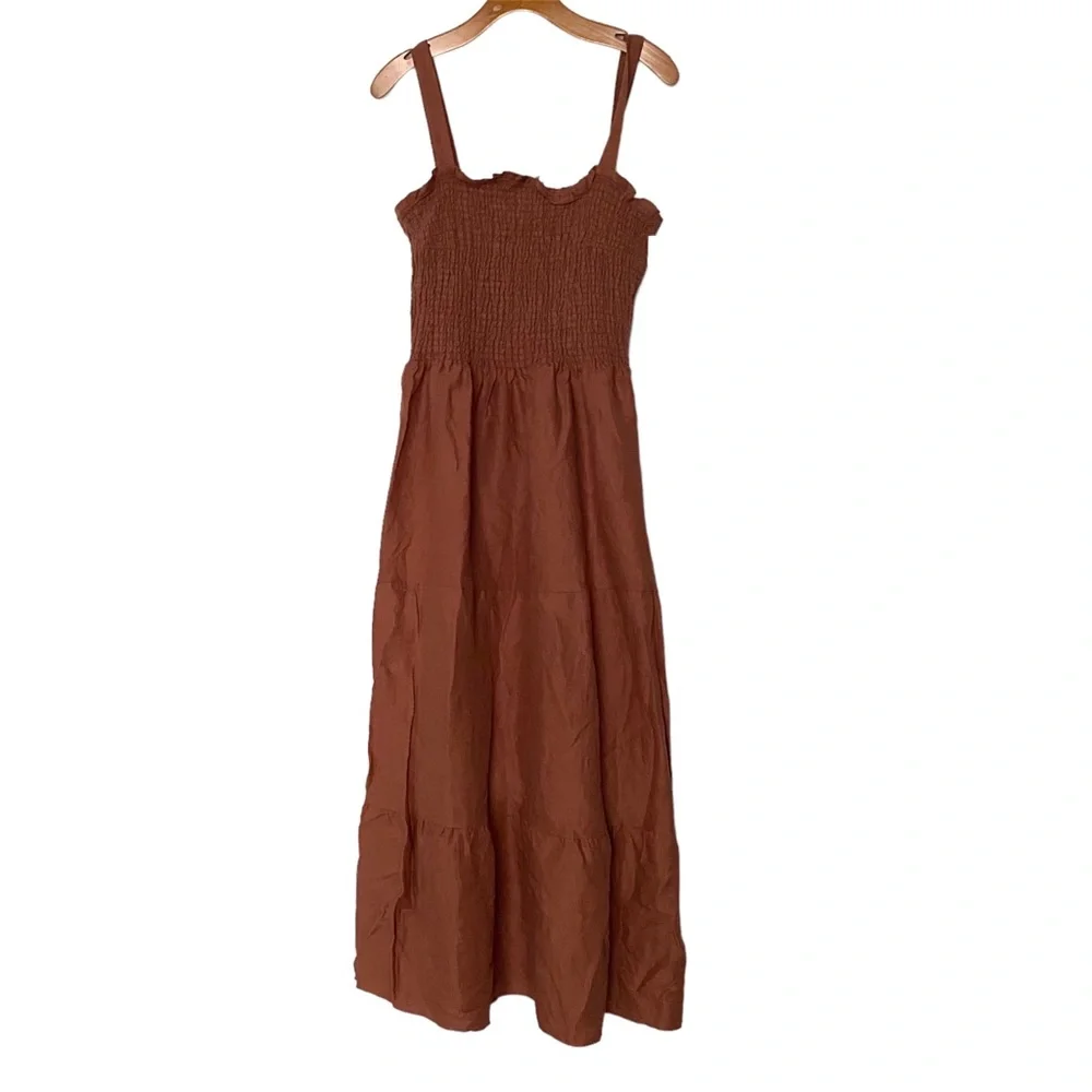 Women's Tan Smocked Maxi Dress - Picture 5 of 10